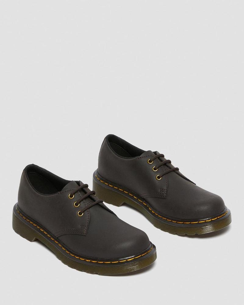 Dr Martens Junior 1461 Wildhorse Lær Sko Barn Mørke Brune | Norge 100JPQ